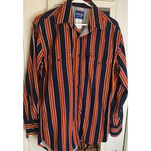 Wrangler Striped Western Rodeo Cowboy BLACK SNAPS Shirt MEDIUM BLUE RED